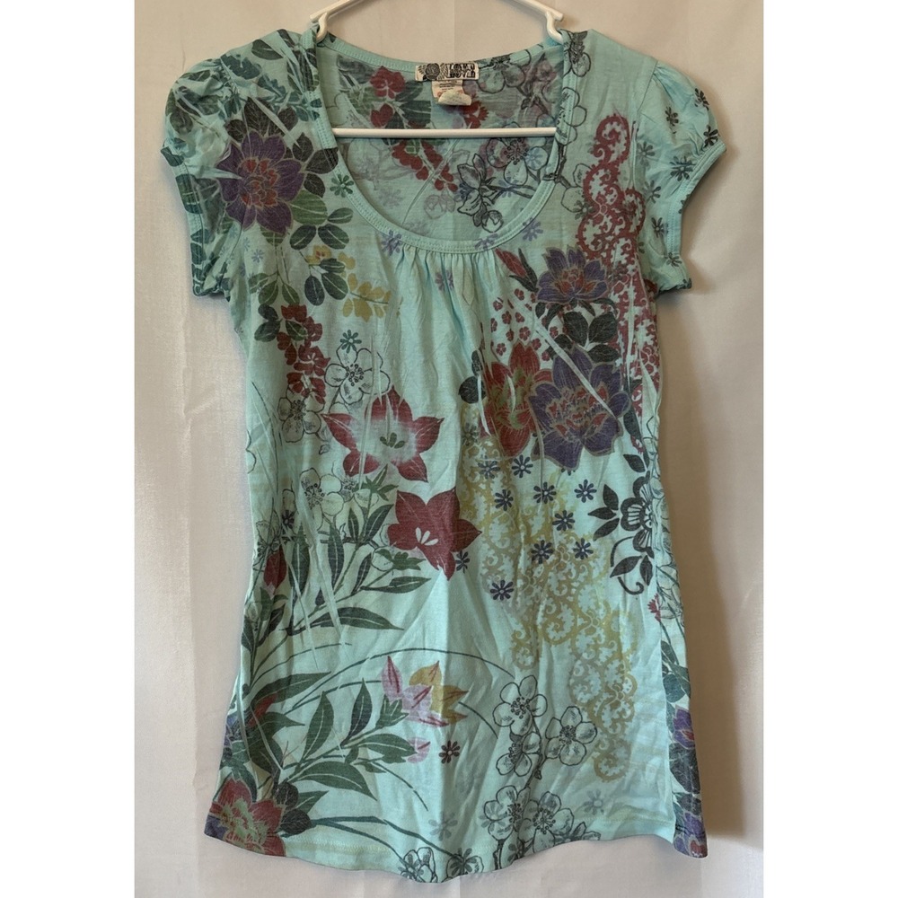 Vintage Love Amour Y2K Floral  Shirt Cap Sleeve Women's M